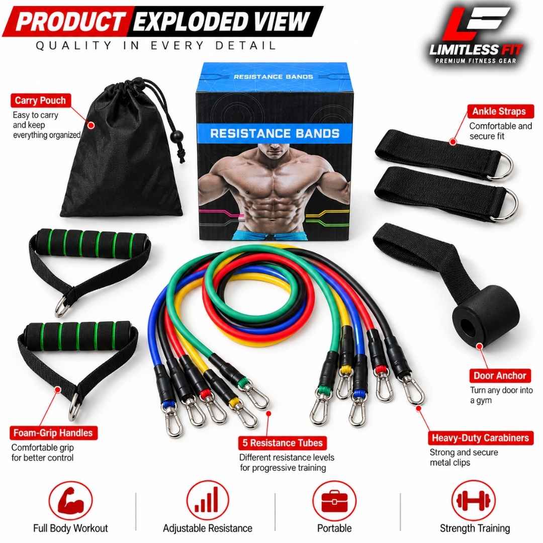 Limitless 11Pcs Resistance Bands Set – Full Body Workout Anywhere
