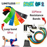 11 Piece Exercise Resistance Bands and 5pcs Loop Band (Pack of 2)