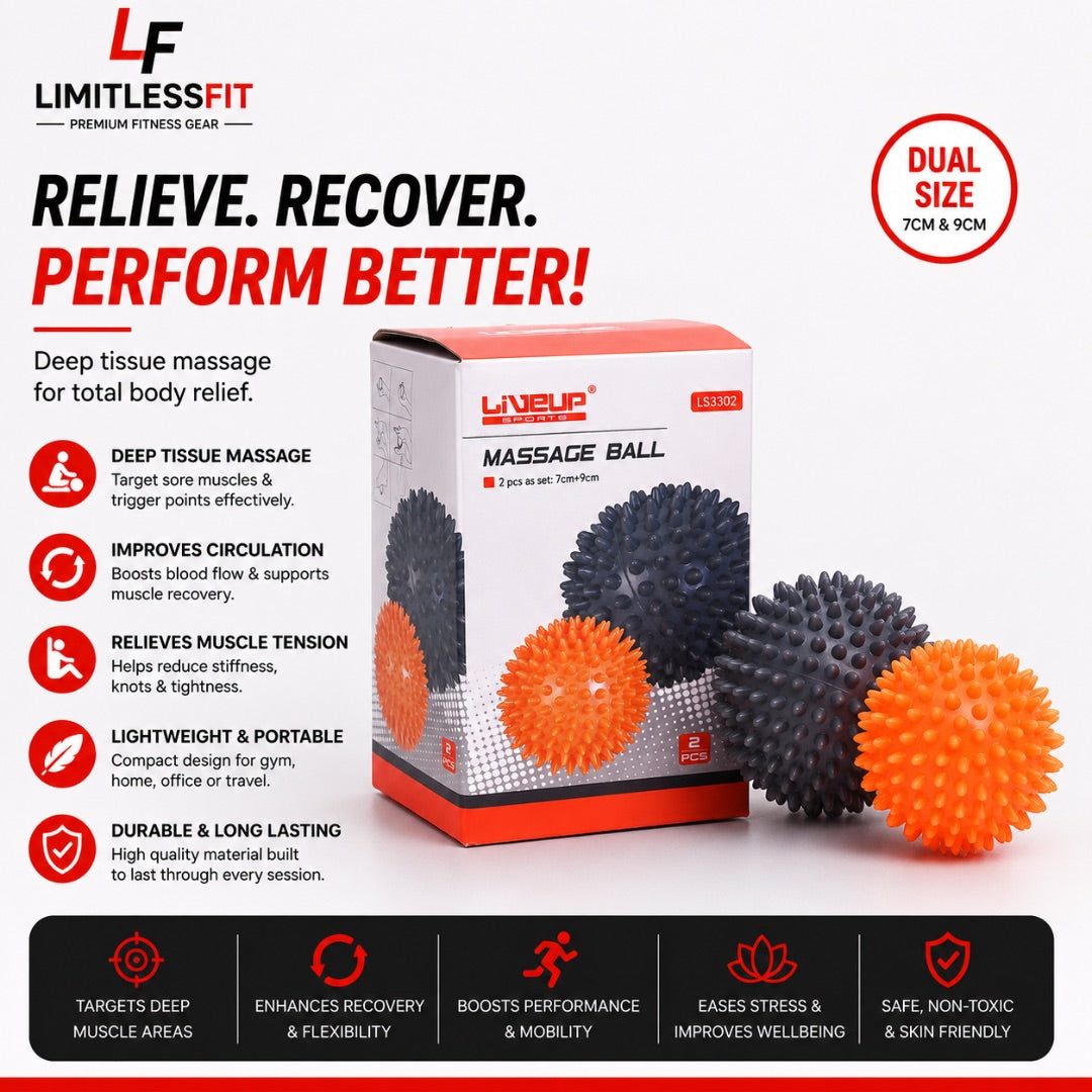 Liveup LS-3302 Massage Ball Combo – 7cm & 9cm Trigger Point Therapy Balls | Deep Tissue Massage Balls for Pain Relief