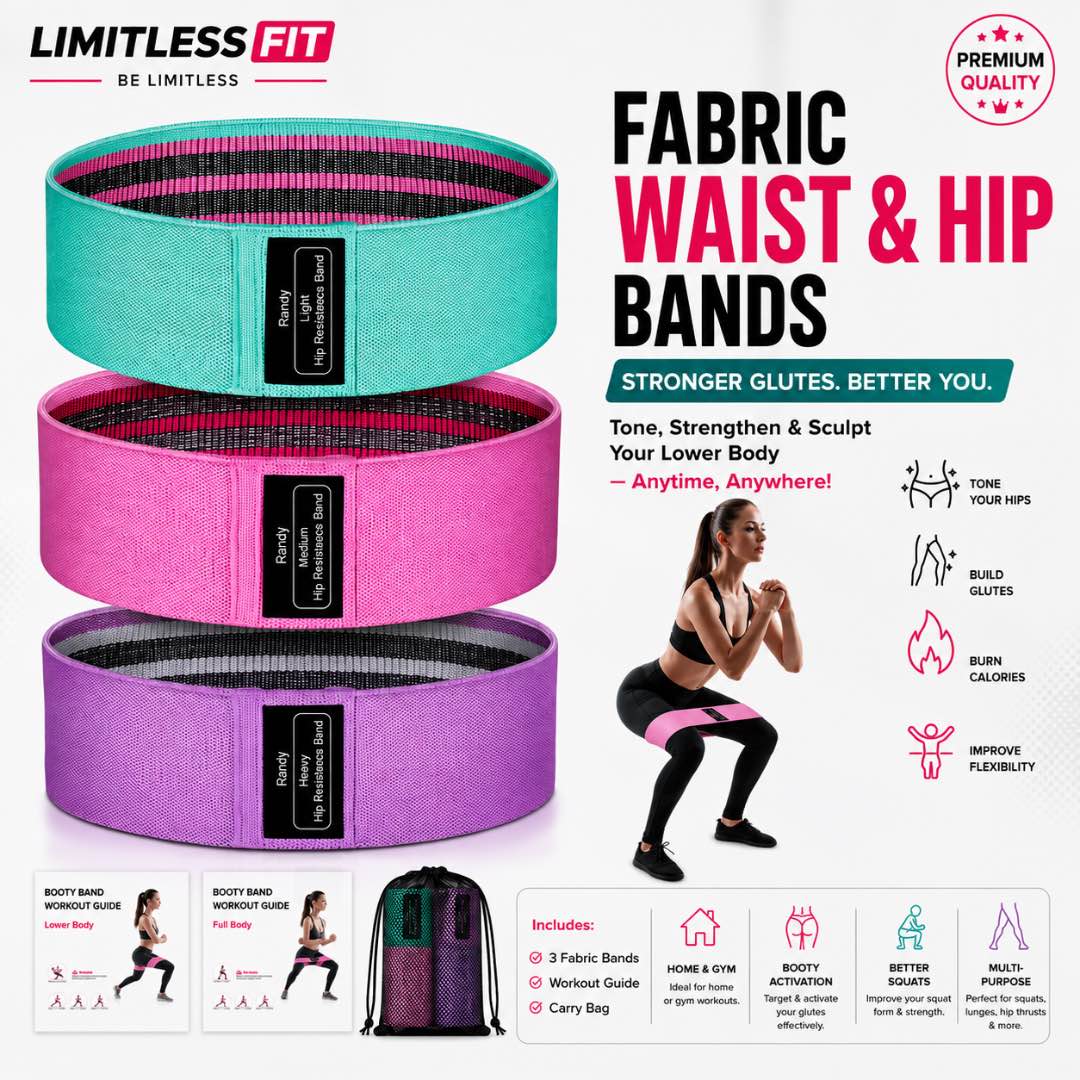 Fabric Fitness Resistance Band Set – Waist & Hip Training (Pack of 3)