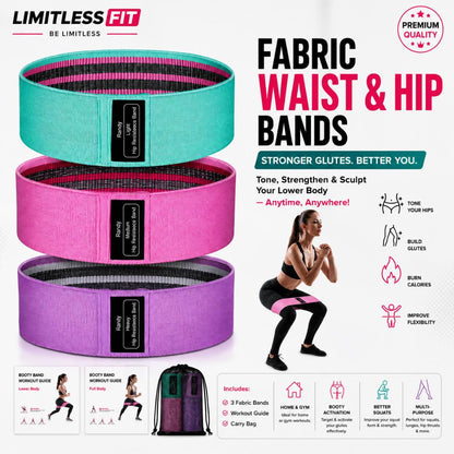 Fabric Fitness Resistance Band Set – Waist & Hip Training (Pack of 3)