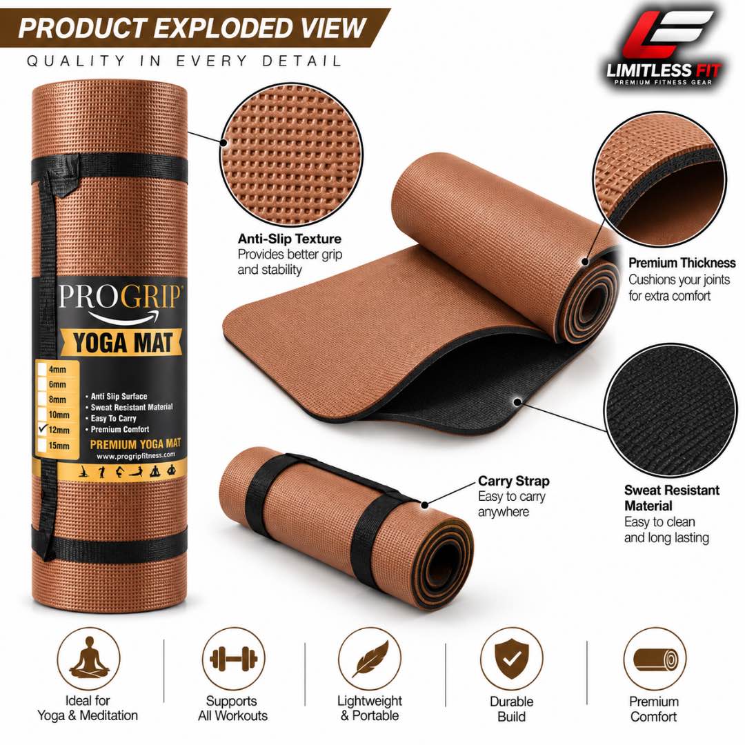 Pro Grip Non Slip Yoga Mat 12mm