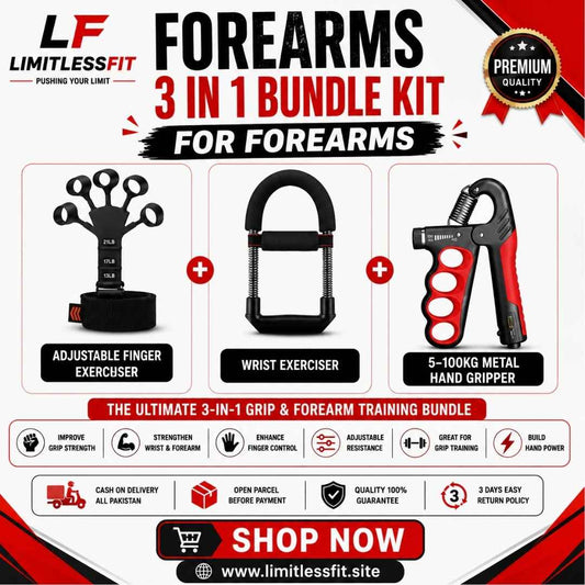 Limitless Fit 3-in-1 training bundle- 100Kg Gripper- Finger Exercise - Wrist Exercise