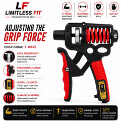 Limitless hand gripper 5kg to 165kg with counter - Red Rubber Handle - (P7)