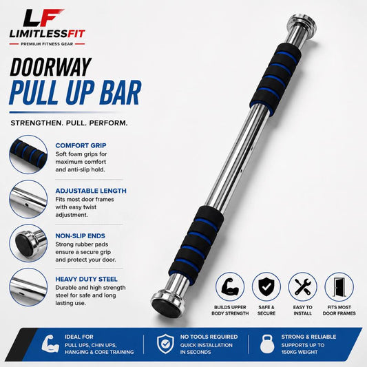 Adjustable Iron Door Pull Up Bar & Chin Bar For Full Body Fitness! Workout bar