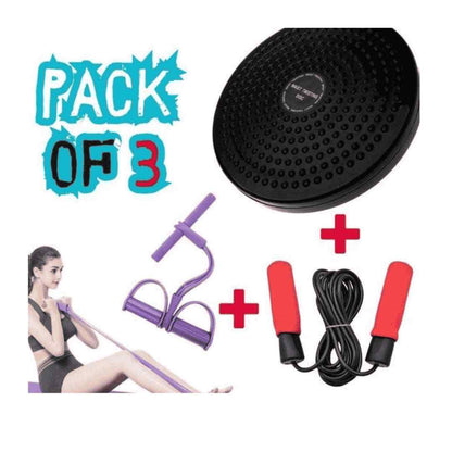 Twister Disc, Elastic Pull Rope Tummy Trimmer & Jump Rope ( Pack Of 3 )