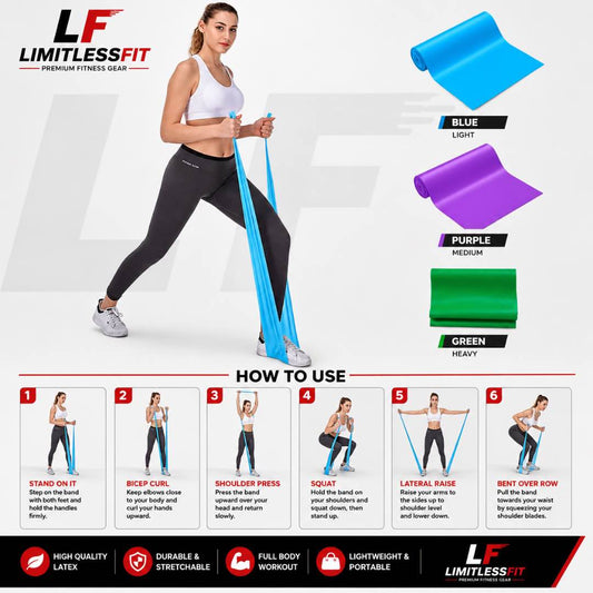 Import quality 3-Pack Resistance Bands Set (Light, Medium, Heavy) | Thera/Yoga Bands for Full Body Workout, Strength Training & Physical Therapy – Men & Women