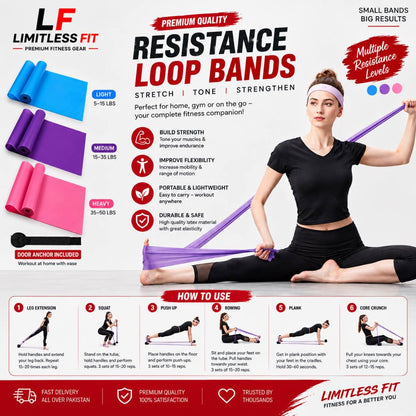 Import quality 3-Pack Resistance Bands Set (Light, Medium, Heavy) | Thera/Yoga Bands for Full Body Workout, Strength Training & Physical Therapy – Men & Women