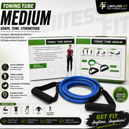 TONING TUBE HEAVY-DUTY | RESISTANCE PULL ROPE WITH FOAM D-HANDLES