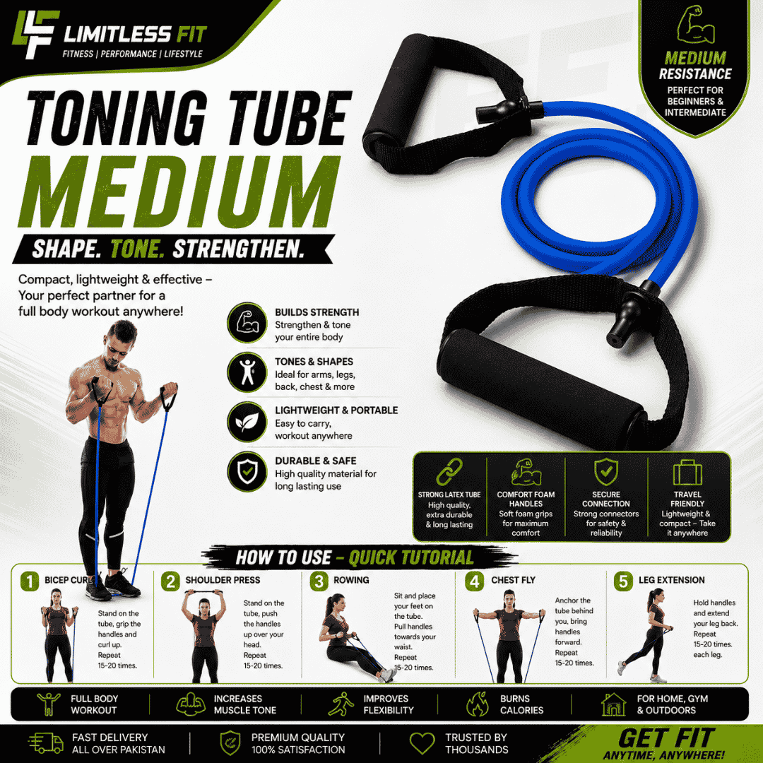 TONING TUBE HEAVY-DUTY | RESISTANCE PULL ROPE WITH FOAM D-HANDLES