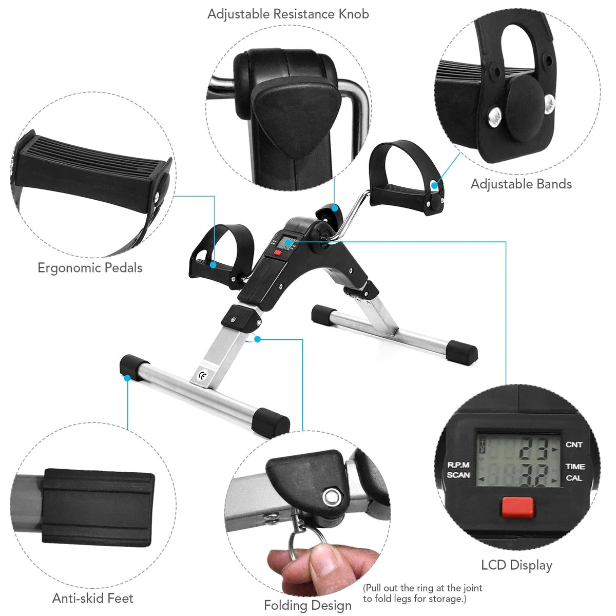 Foldable Mini Exercise Cycle with Meter – Portable Pedal Bike for Home & Office Cardio (P2)