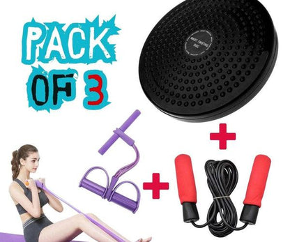 Twister Disc, Elastic Pull Rope Tummy Trimmer & Jump Rope ( Pack Of 3 )