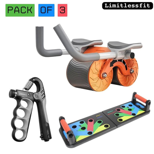 Pack of 3 - Automatic Ab Wheel Roller, Pushup board & Hand Grip 5-100kg