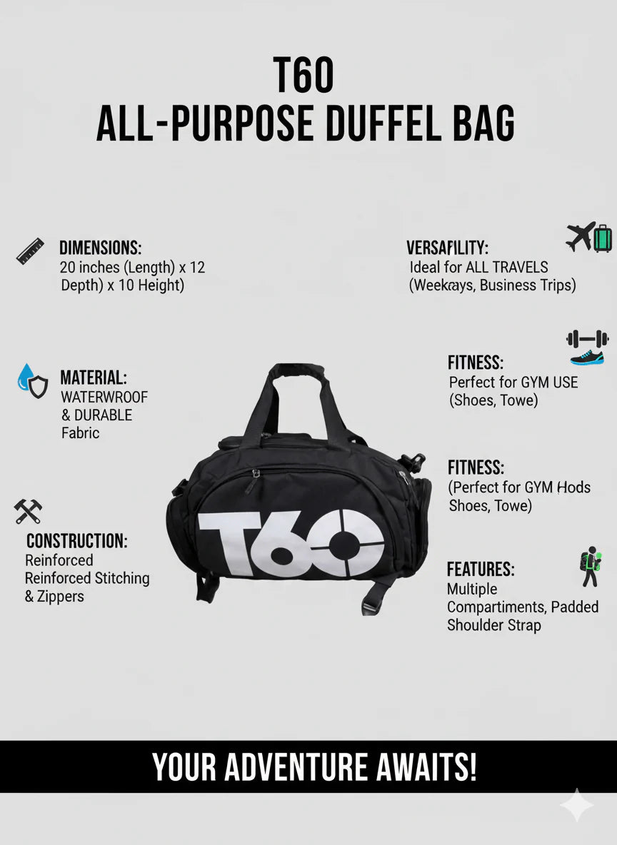 Fashion T60 Backpack 2 in 1 with Shoe Compartment / Black