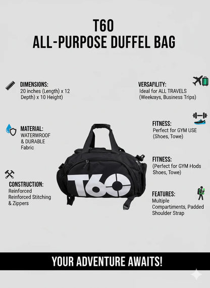 Fashion T60 Backpack 2 in 1 with Shoe Compartment / Black